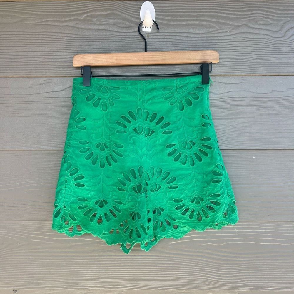 Zara eyelet green eyelet high waisted skirt